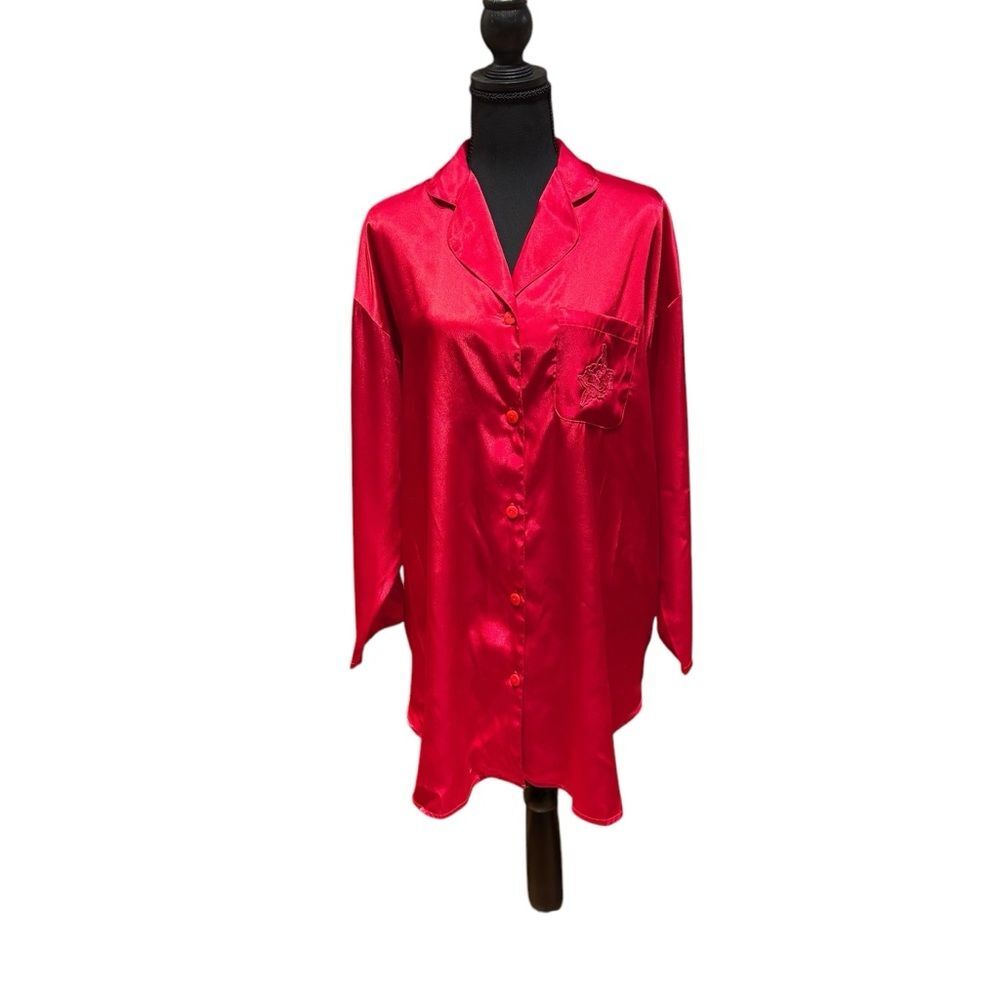 Victoria's Secret Red Satin Heart Label Sleep Shirt Nighty